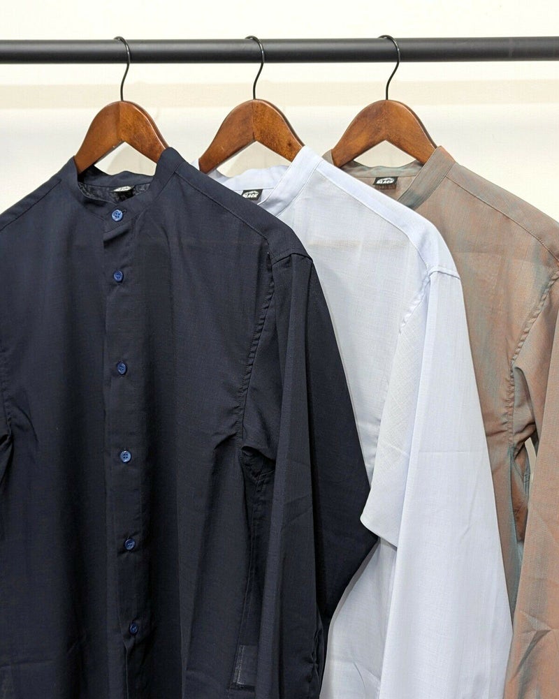 BLACK BRICK / Air Hybrid Merino Band Collar Shirt｜ブラック 