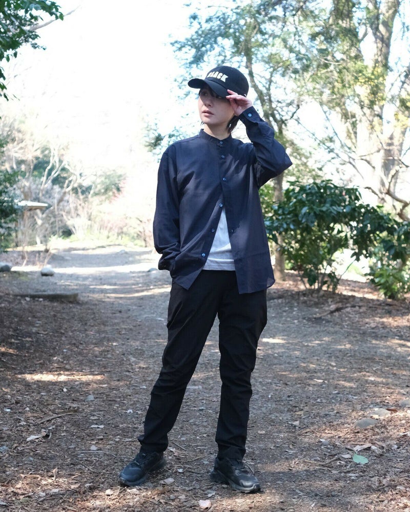 BLACK BRICK / Air Hybrid Merino Band Collar Shirt｜ブラック 