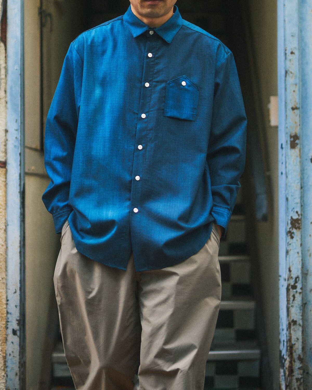 XXXXXSENSE / URBAN DYEING RIP MERINO WOOL SHIRT｜エックスセンスの