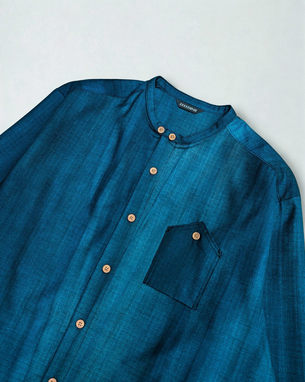 XXXXXSENSE / URBAN DYEING RIP MERINO WOOL BAND COLLAR SHIRT