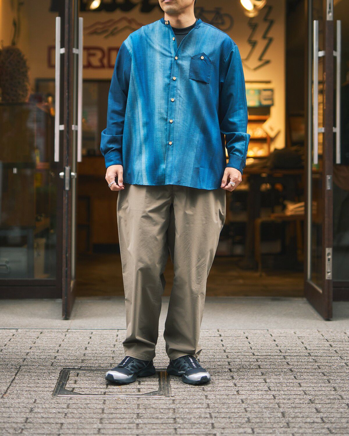 XXXXXSENSE / URBAN DYEING RIP MERINO WOOL BAND COLLAR SHIRT