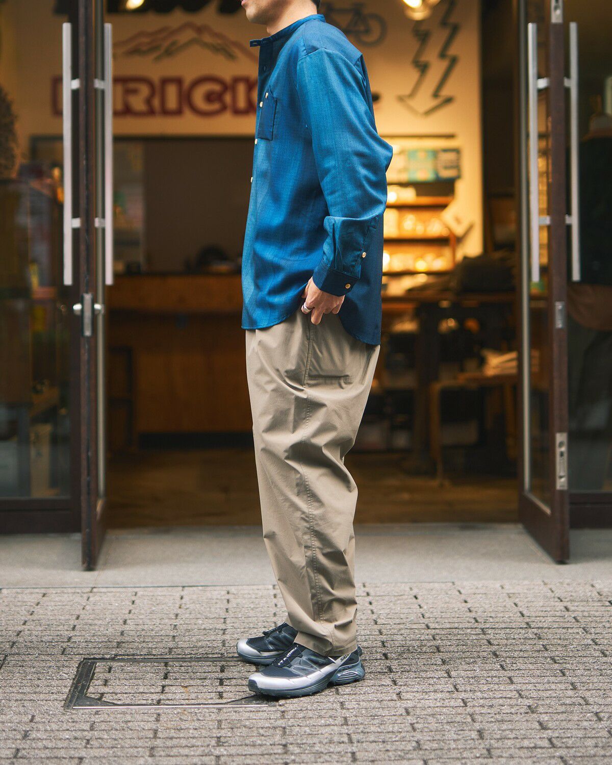 XXXXXSENSE / URBAN DYEING RIP MERINO WOOL BAND COLLAR SHIRT